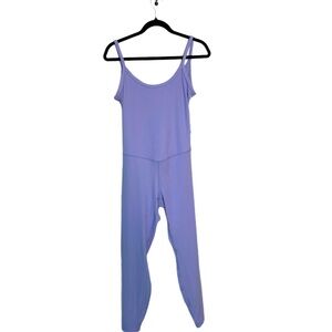 All in Motion Lilac Ribbed Knit Spaghetti Strap Jumpsuit Size L Open Back NWT